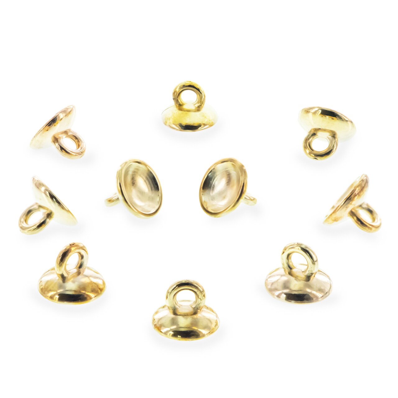 10 Large Loop Gold Brass Metal Ornament Caps Ball or Egg Top Findings, End Caps 0.39 Inches (10 mm)